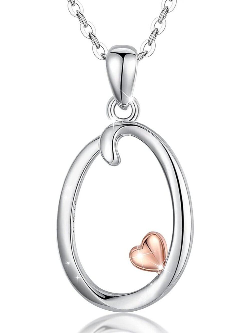 Women's Initial O Necklace Sterling Silver Letter Pendant Rose Gold Heart Chain